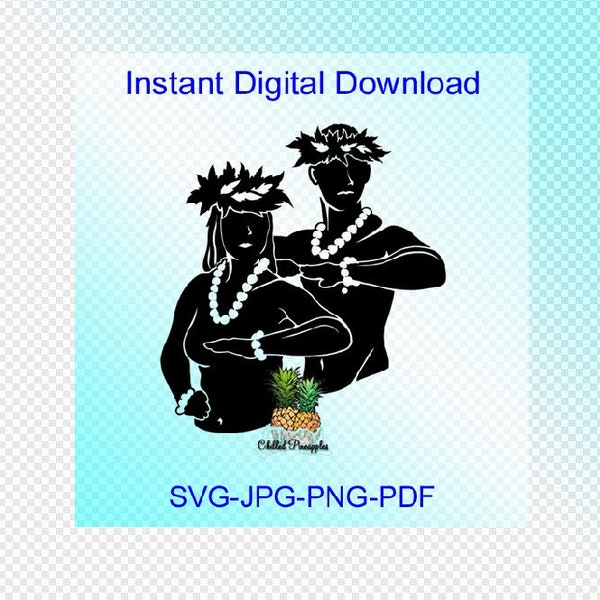 Digital Download - Hula Kahiko Couple 1, Wahine & Kane Graphics - Hand Drawn pdf, jpg, png, svg - Cut Files - Clipart