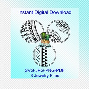 Bijoux tribaux polynésiens Graphics Circle Set 3 Téléchargement numérique svg png jpg pdf Cut Files Boucles d’oreilles Porte-clés Key Tag Collier Zipper Pull