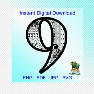 Téléchargement numérique Polynesian Tribal Number « 9 » Graphics - pdf, jpg, png, svg - Cut Files - Clipart