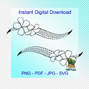Digital Download Polynesian Plumeria Tribal Swirl Text Banner Graphics - Hand Drawn pdf, jpg, png, svg - Cut Files - Clipart