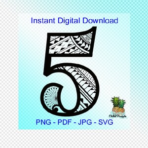 Téléchargement numérique Polynésien Tribal numéro « 5 » graphiques - pdf, jpg, png, svg - couper des fichiers - des cliparts