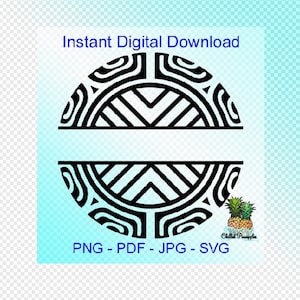 Puede incluir: Diseño geométrico en blanco y negro dividido en dos mitades, con el texto "Descarga digital instantánea" en la parte superior y "PNG - PDF - JPG - SVG" en la parte inferior.
