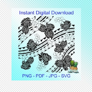 Digital Download Polynesian Plumeria Monstera Tribal Square Block Graphics - pdf, jpg, png, svg - Cut Files - Clipart