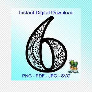 Téléchargement numérique Polynesian Tribal Number « 6 » Graphics - pdf, jpg, png, svg - Cut Files - Clipart