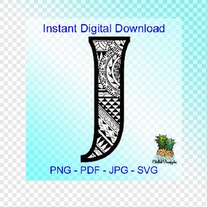 Digitale download Polynesische Tribal Letter "J" Graphics - pdf, jpg, png, svg - Cut Files - Clipart