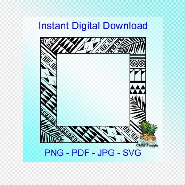 Digital Download Polynesian Tribal Square Frame 2 Graphics - pdf, jpg, png, svg - Clipart