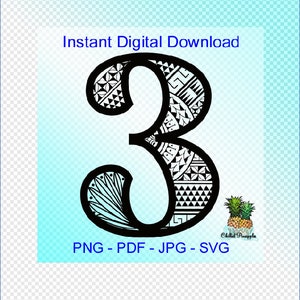 Téléchargement numérique Polynésien Tribal numéro « 3 » graphiques - pdf, jpg, png, svg - couper des fichiers - des cliparts