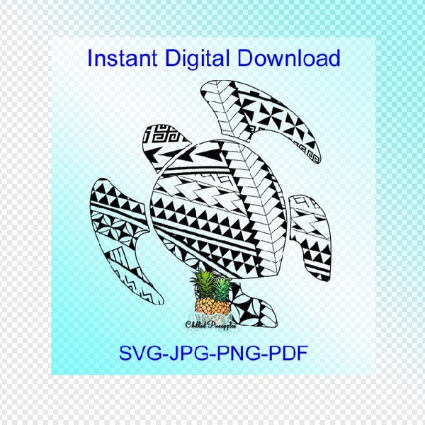 Digital Download - Sea Turtle, Honu 1 with Polynesian Tribal Graphics - pdf, jpg, png, svg - Cut Files - Clipart