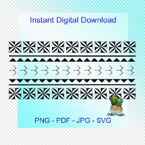 May include: Black and white geometric pattern with a repeating design of squares and triangles. The pattern is repeated three times. The text "Instant Digital Download" appears at the top of the image. The text "PNG - PDF - JPG - SVG" appears at the bottom of the image. A pineapple graphic appears in the bottom right corner of the image.