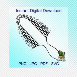 Pode incluir: Download digital em preto e branco de uma pá de estilo havaiano com um gráfico de abacaxi. PNG, JPG, PDF, SVG.