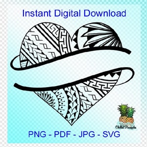 Téléchargement numérique - Polynésien Tribal Heart 3 Text Box Banner Graphics - pdf, jpg, png, svg - Cut Files - Clipart