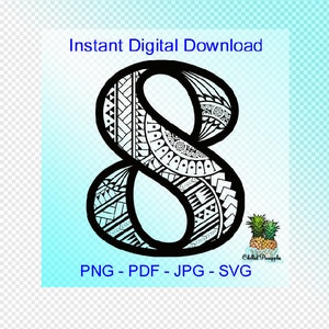 Téléchargement numérique Polynésien Tribal numéro « 8 » graphiques - pdf, jpg, png, svg - couper des fichiers - des cliparts