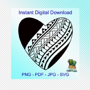 Digital Download - Polynesian Tribal Heart Graphics - pdf, jpg, png, svg - Cut Files - Clipart