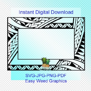 Peut inclure: Cadre géométrique noir et blanc avec un motif polynésien. Le cadre est vide et prêt à être utilisé pour une variété de projets.  SVG-JPG-PNG-PDF Easy Weed Graphics.