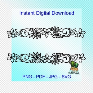 Digital Download - Tropical Plumeria Flower Scroll Text Box Banner Graphics - Hand Drawn pdf, jpg, png, svg - Clipart