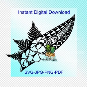 Téléchargement numérique Plumeria Frangipanier Tipani Fleurs et Fougères Swirl Polynesian Tribal Graphics pdf, jpg, png, svg Clipart
