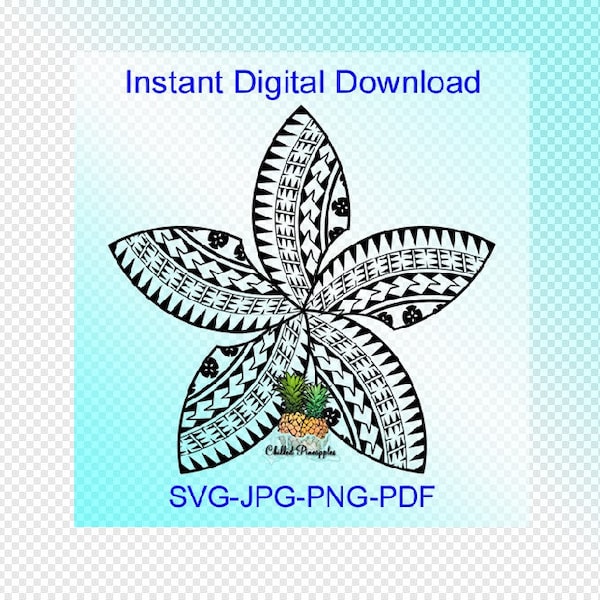 Digital Download - Plumeria Flower v4 with Polynesia Tribal Graphics - pdf, jpg, png, svg - Clipart