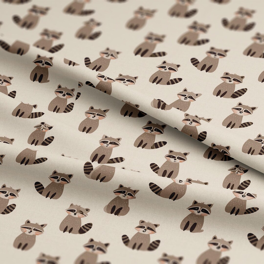 Cute Raccoon Pattern, Fabric by the Yard, 58 In
