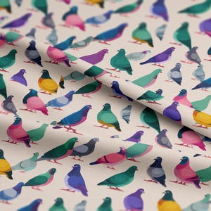 Colorful Pigeon Pattern, Fabric by the Yard, 58 in" wide, Polyester, for sewing, crafting, D.I.Y projects