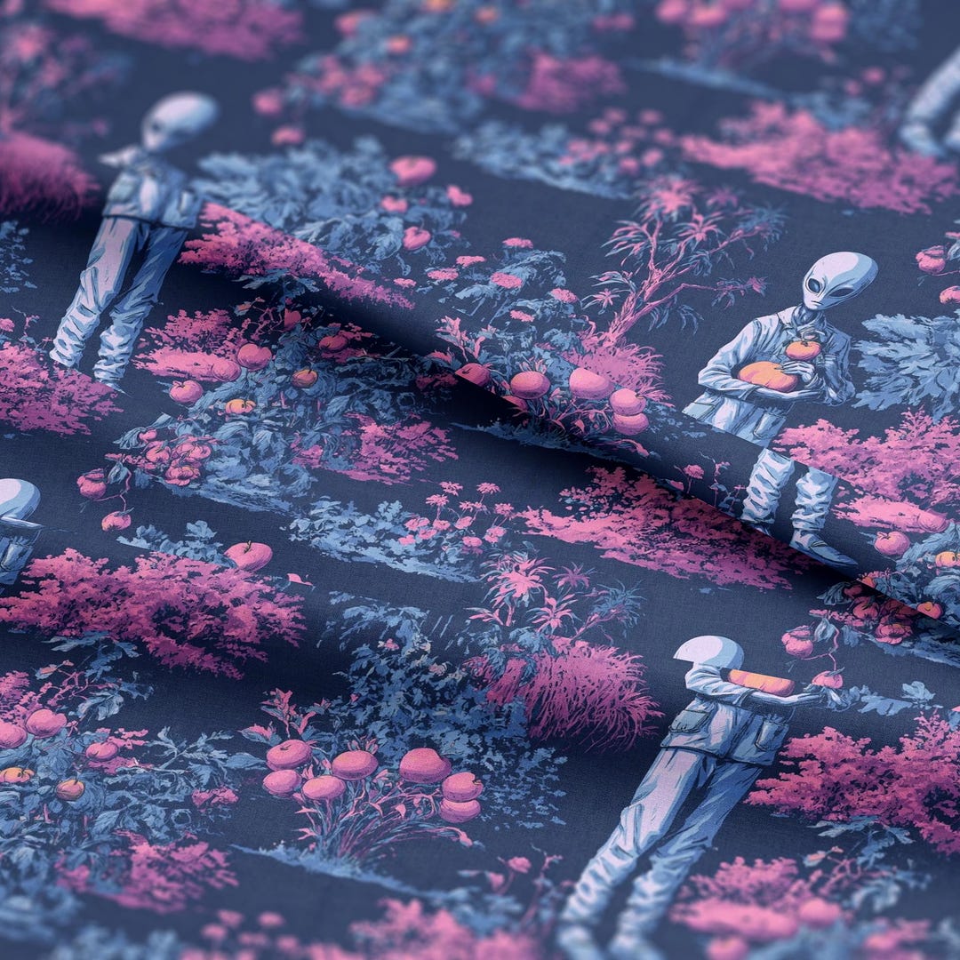 Surreal Alien Pattern, Fabric by the Yard, 58 In