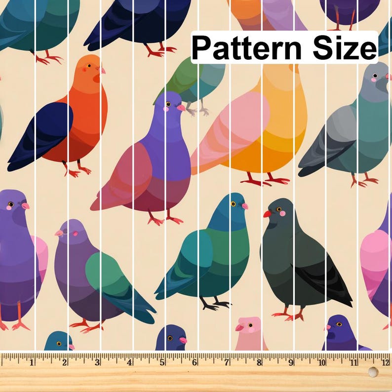 Colorful Pigeons Pattern, Fabric by the Yard, 58 In