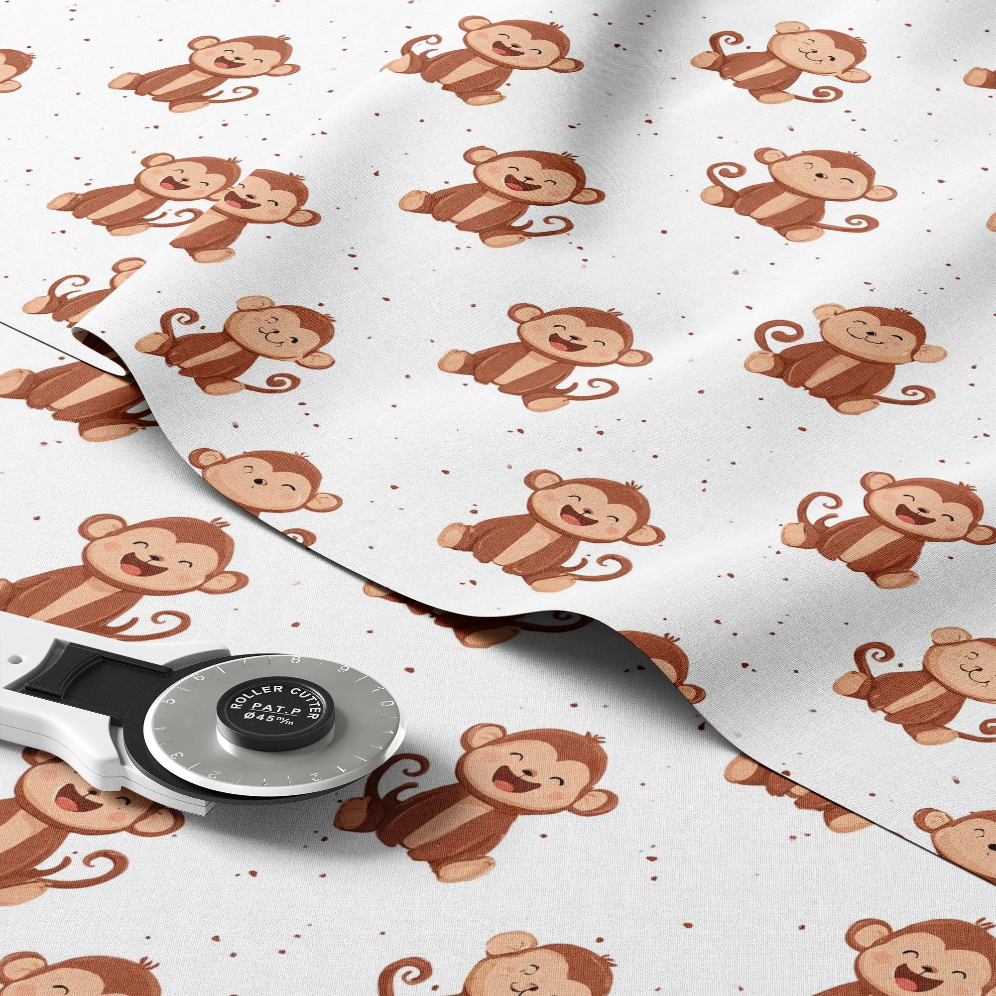 Cute Monkey Pattern, Fabric by the Yard, 58 In