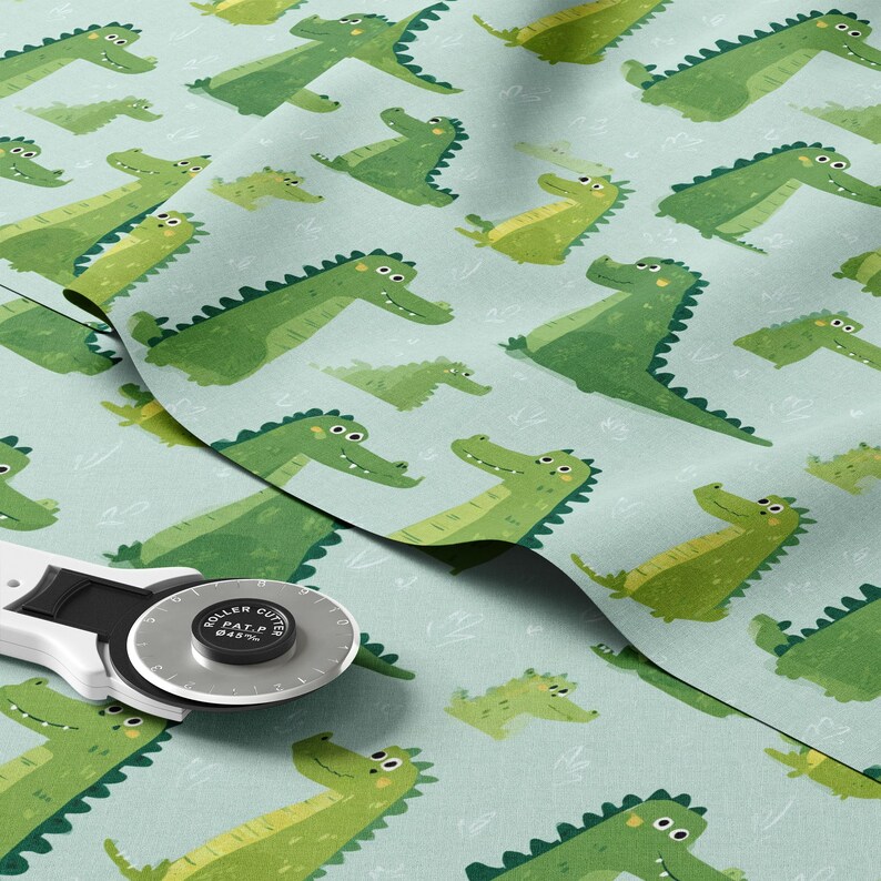 Green Alligator Pattern, Fabric by the Yard, 58 In