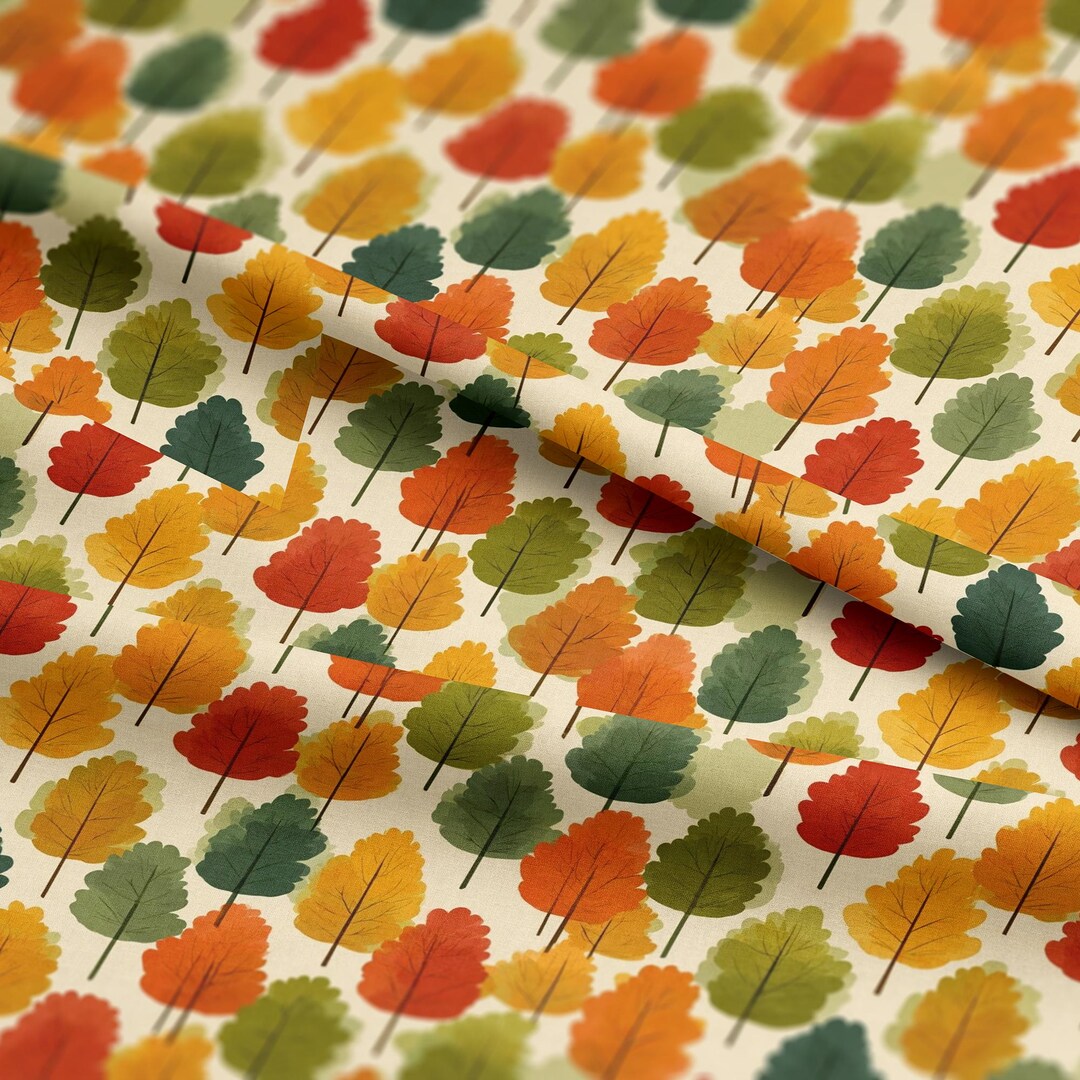 Colorful Autumn Trees Pattern, Fabric by the Yard, 58 In
