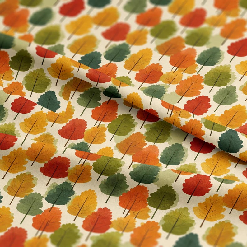 Fat Fall Tree Jpattern Colorful Autumn Trees Pattern, Fabric by the Yard, 58 In
