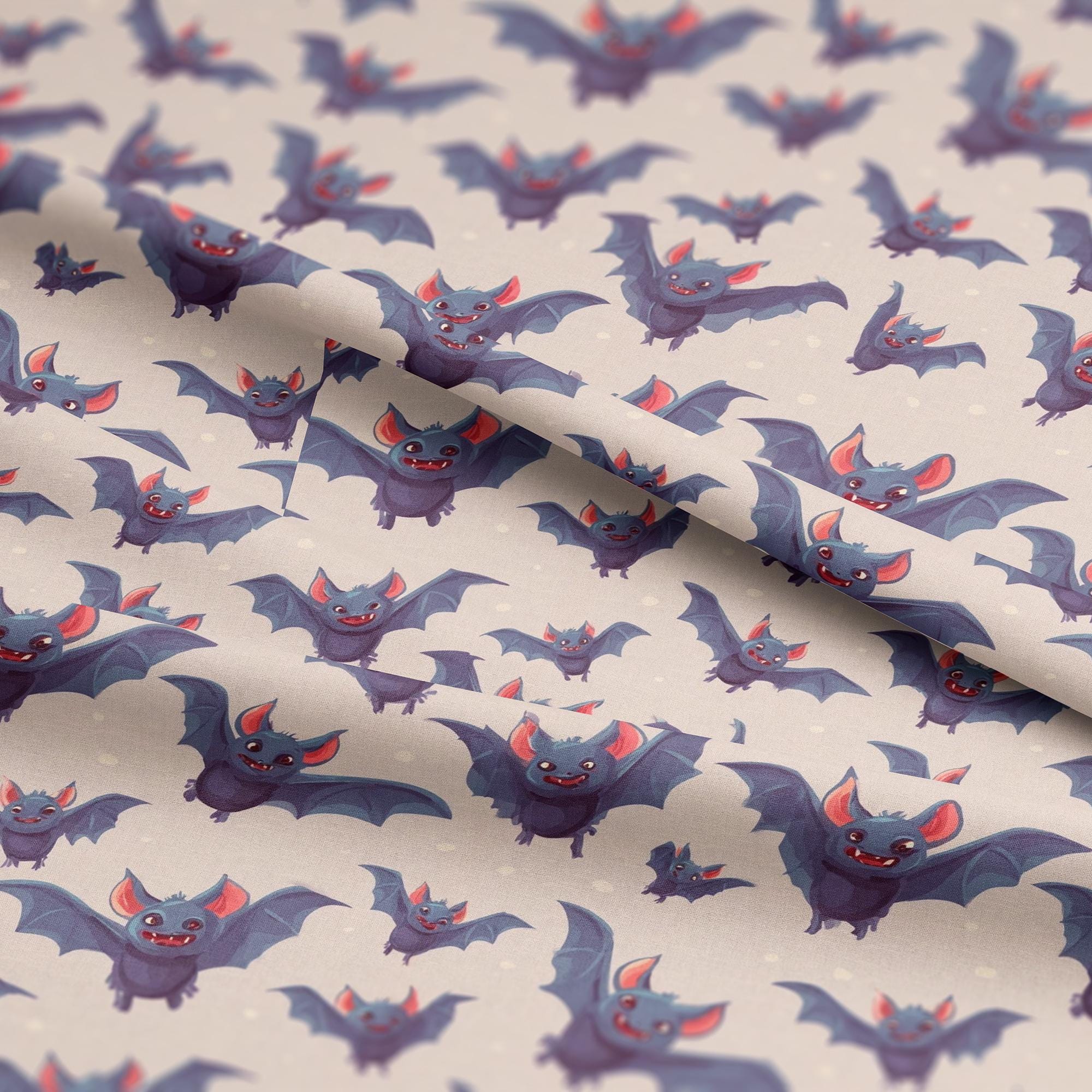 Cute Bats With Polka Dots Pattern, Fabric by the Yard, 58 In