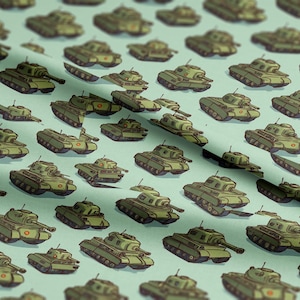 Mönster för vintage militära stridsvagnar, tyg per meter, 136 cm brett, polyester, för sömnad, hantverk, gör-det-själv-projekt