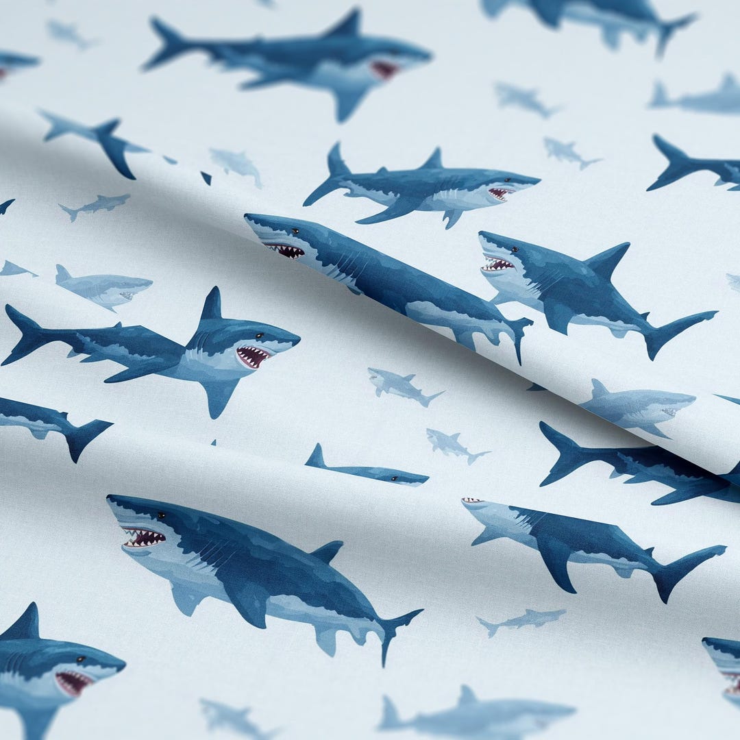 Aggressive Sharks Pattern, Fabric by the Yard, 58 In