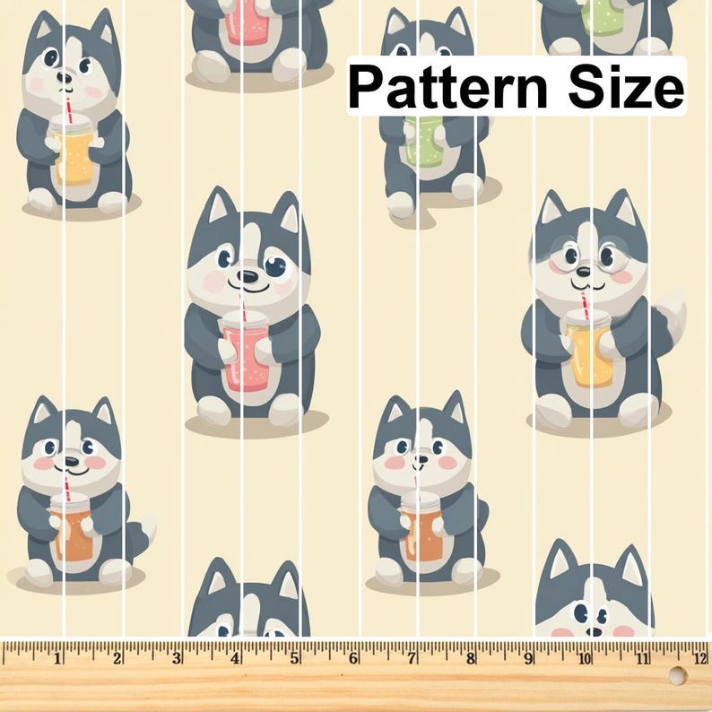 Cute Husky Puppies Pattern, Fabric by the Yard, 58 In