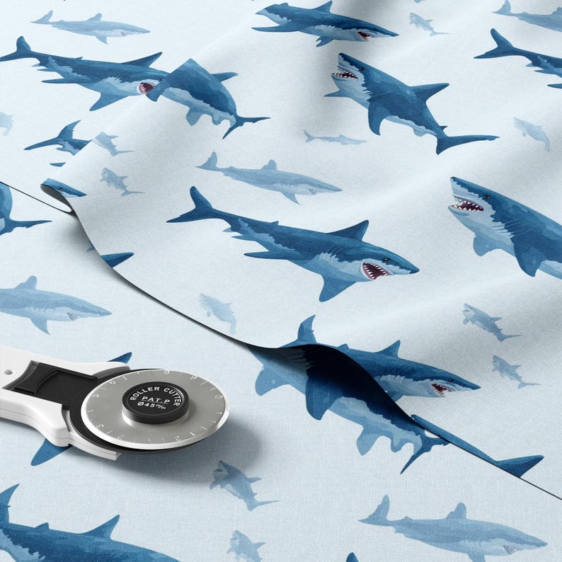 Shark Pattern Robe Aggressive Sharks Pattern, Fabric by the Yard, 58 In