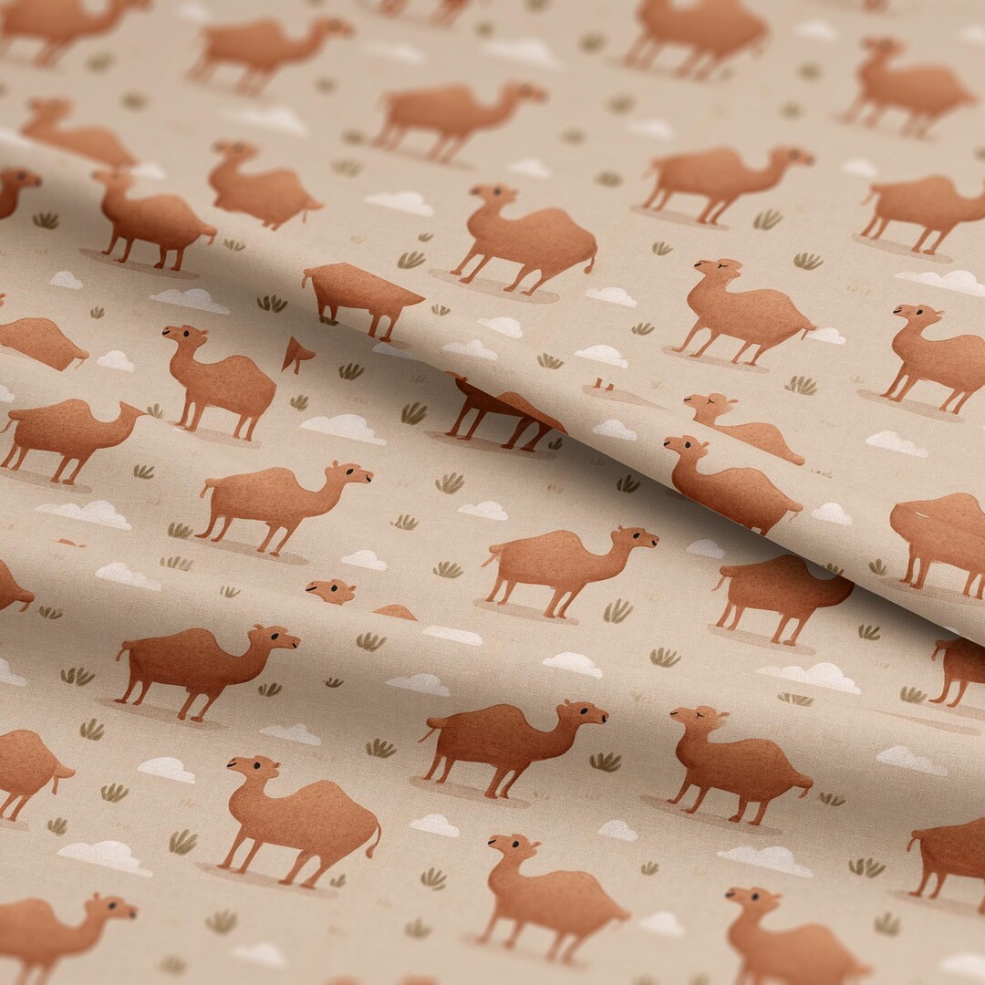 Cute Camels Pattern, Fabric by the Yard, 58 In