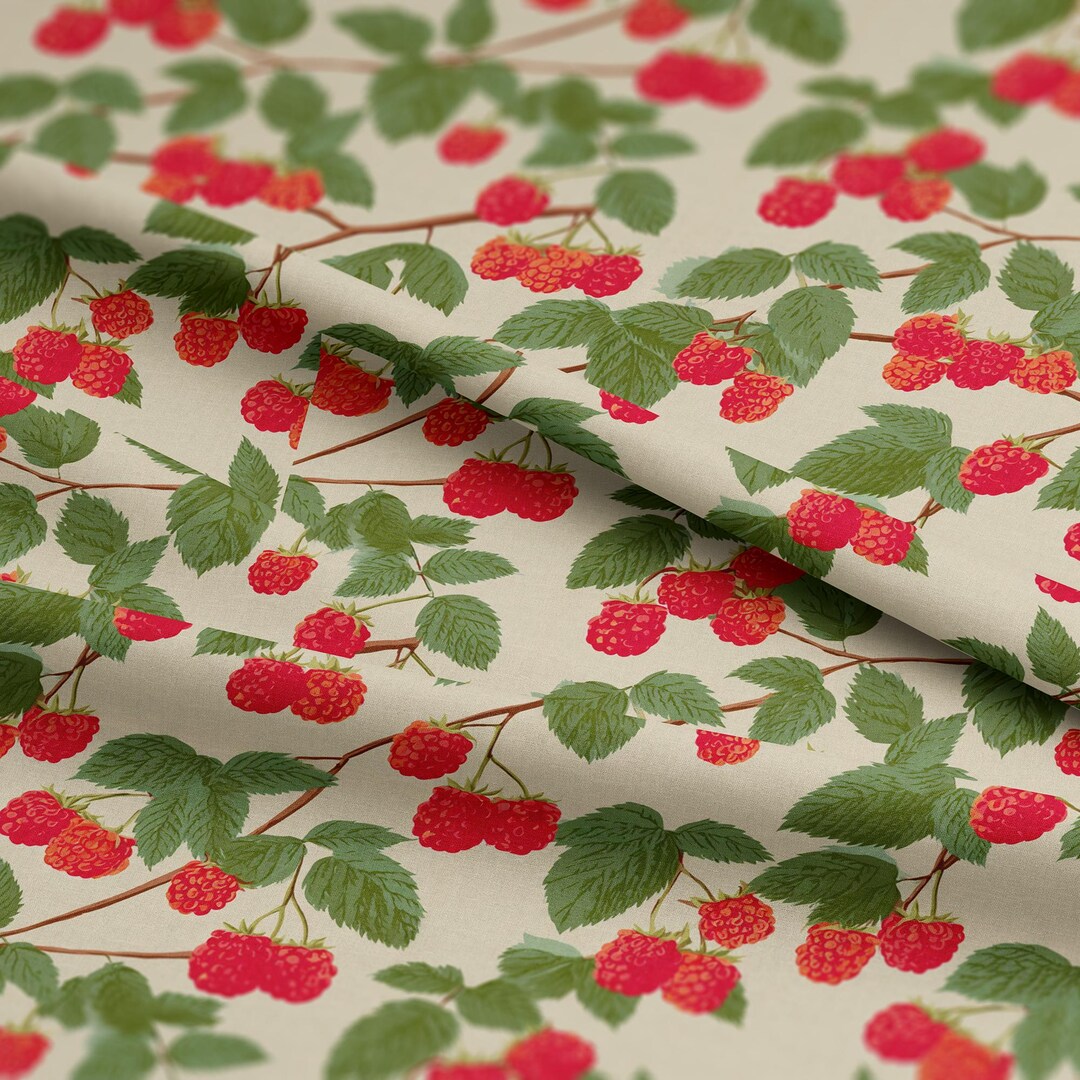 Red Raspberries Pattern, Fabric by the Yard, 58 In