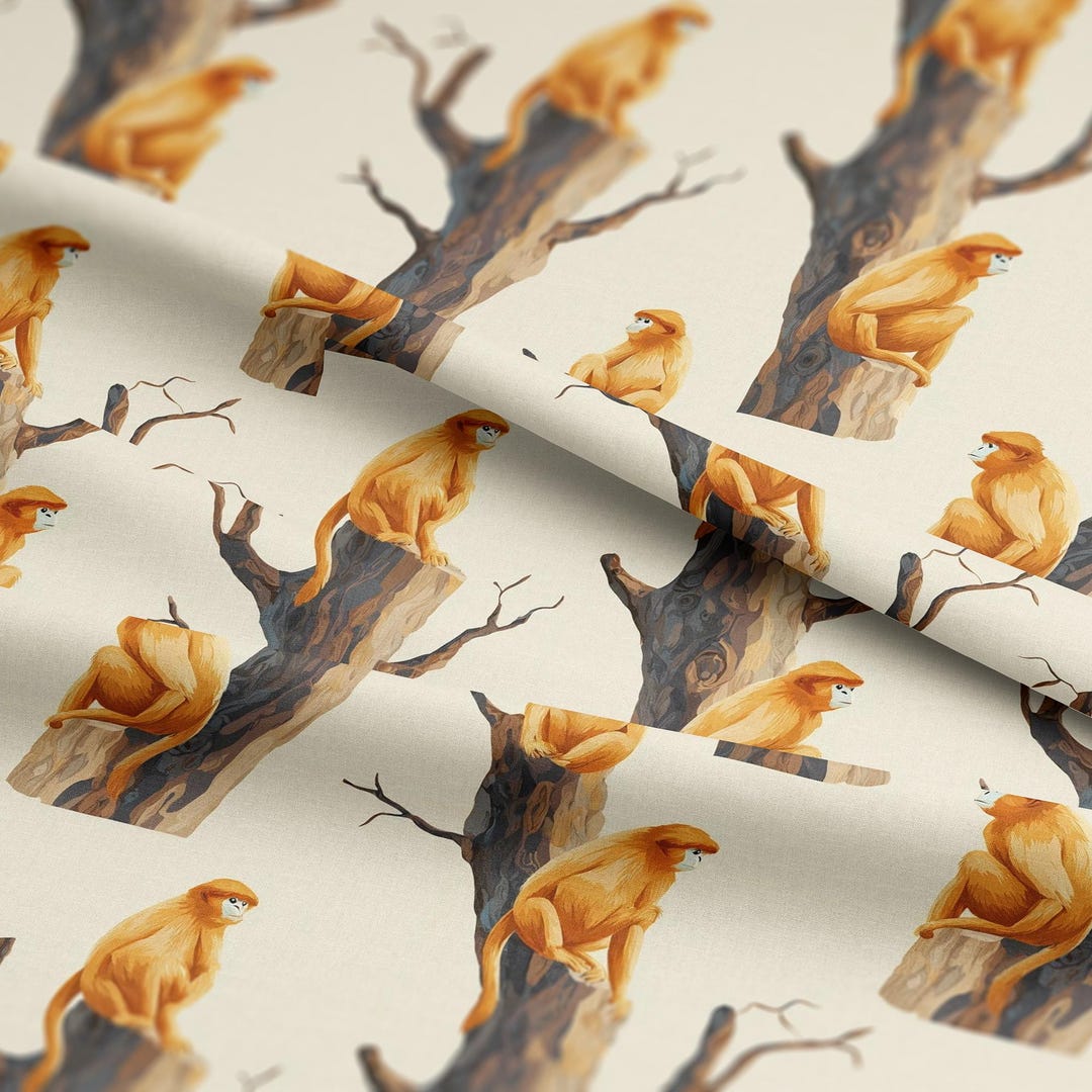 Monkey Pattern Material Golden Monkeys Pattern, Fabric by the Yard, 58 In