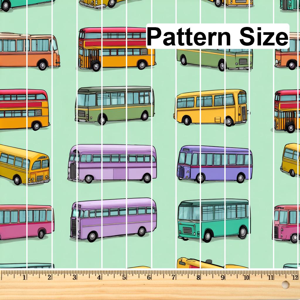 Colorful Buses Pattern, Fabric by the Yard, 58 In