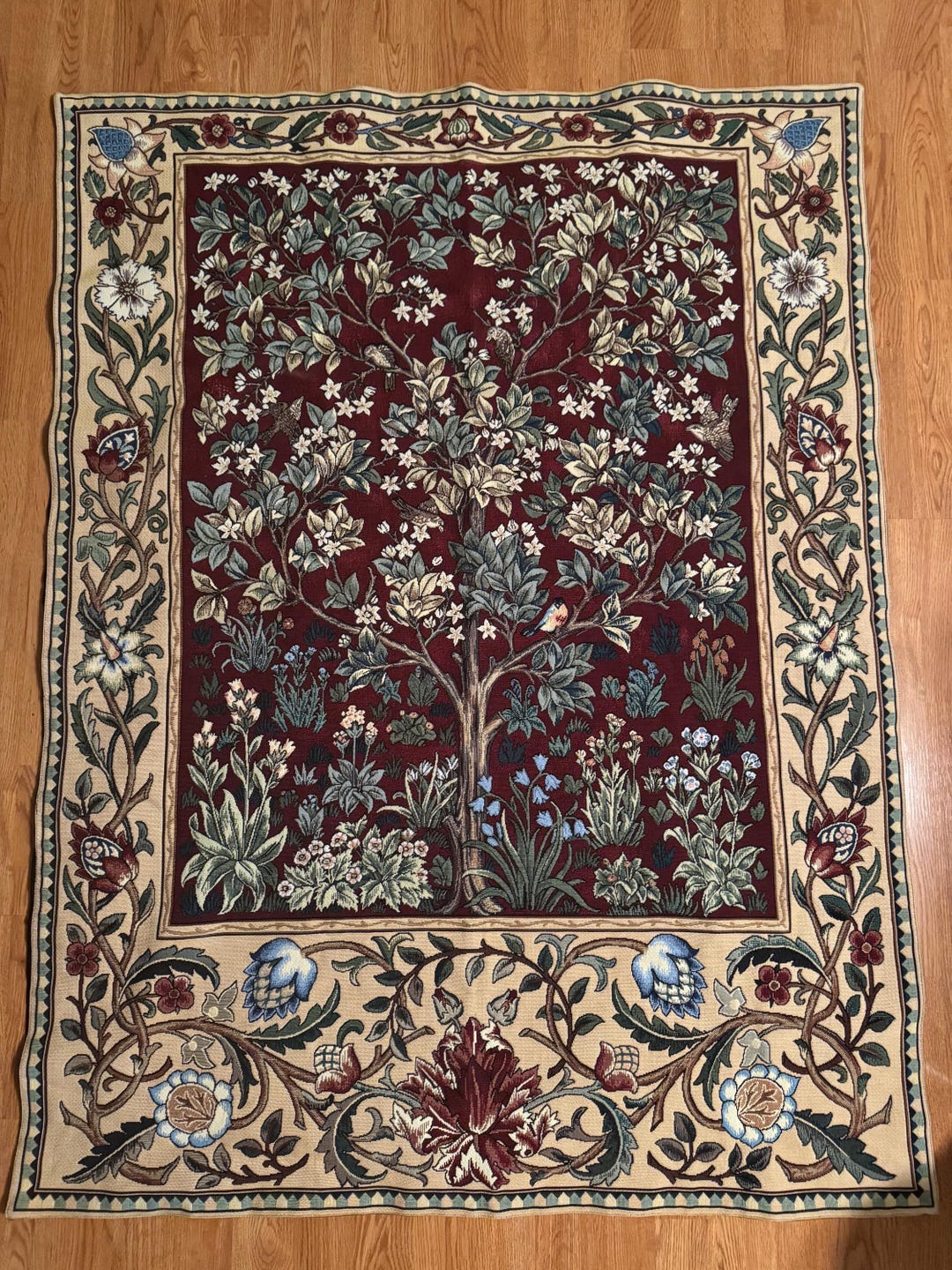 William Morris Tree of Life Fine Art Tapestry Wall Hanging Maroon Large ...