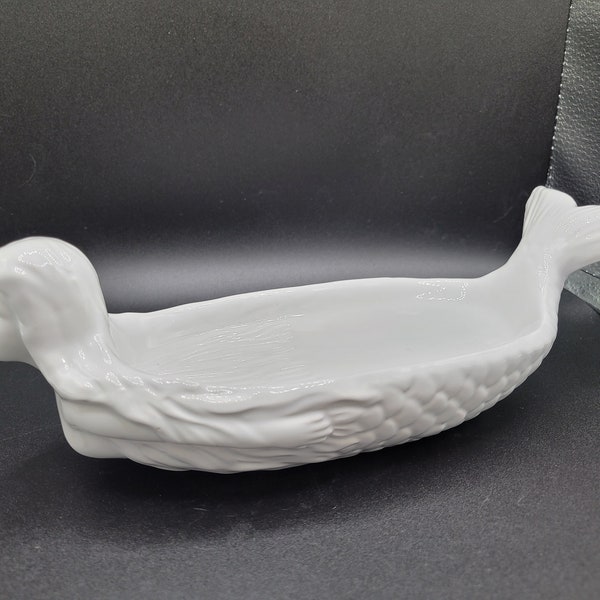 Mermaid Jewelry Trinket Dish Tray Bathroom Bedroom Home Decor Nude Long Hair White Ceramic 11 Inches Long