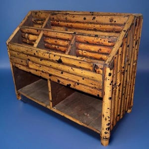 Vintage chinoserie bureauopberger schildpad bamboe en hout Oost-Aziatisch decor