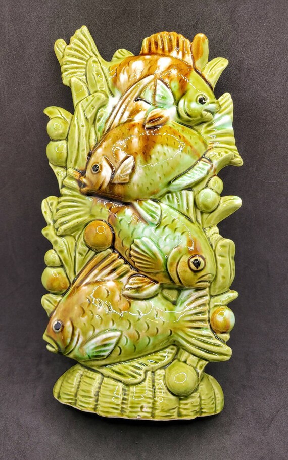 Vintage Ceramic Fish Topiary Centerpiece Multicolor Green Etsy