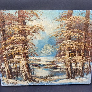 J.medina Oil Painting Landscape Trees Winter 8x10