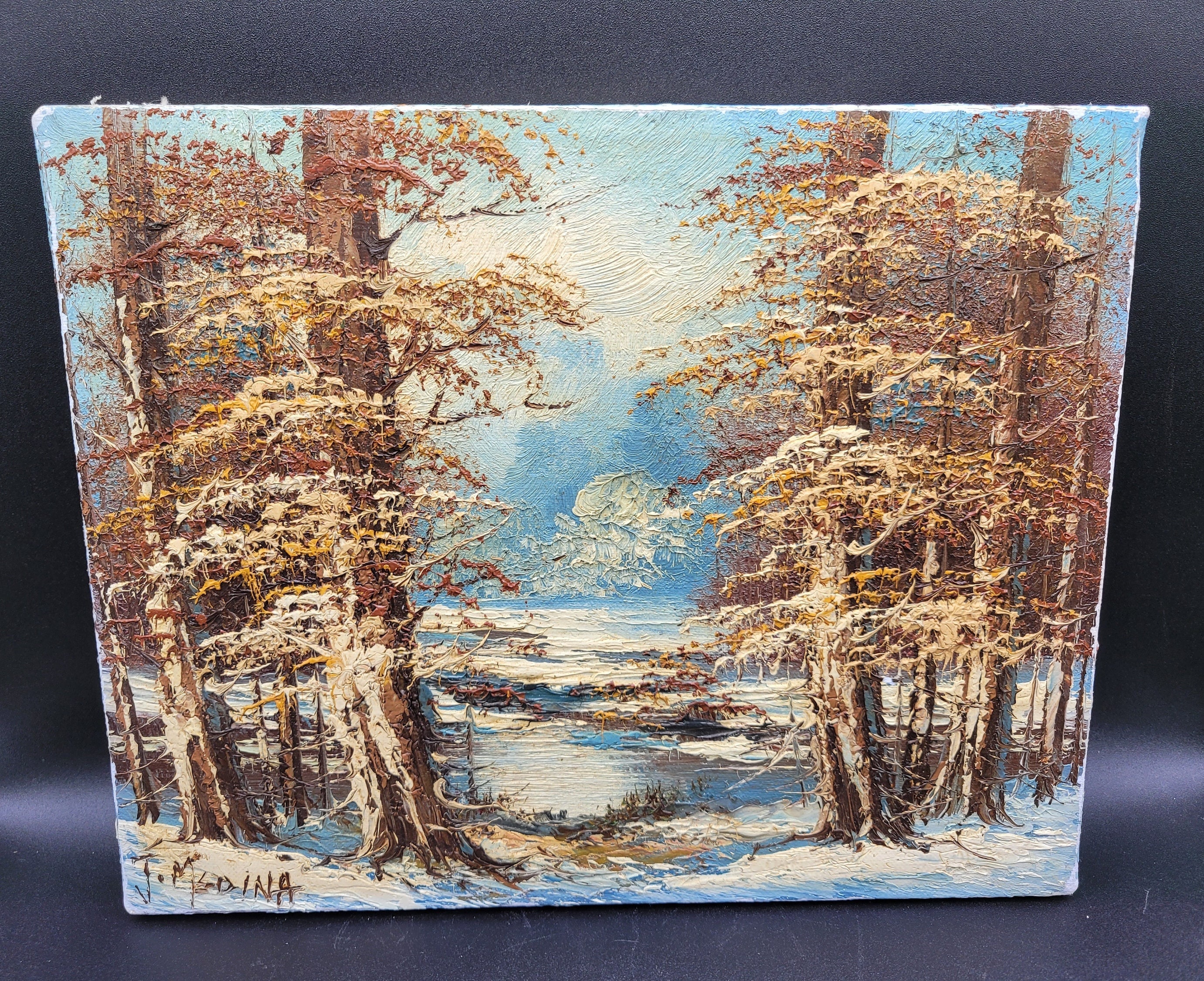 油絵 j.medina作品 J Medina Oil Painting Cabin Lake House 8