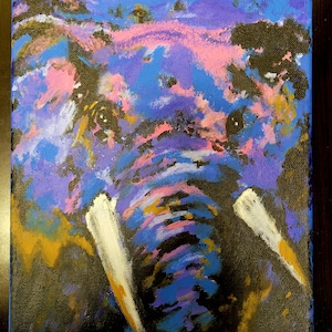 Original Elephant Painting Colorful Abstract Acrylic Stretched Canvas 8x10&quot; Outsider Artwork