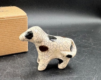 Raku Pottery Spotted Dog Figurine Artist Ruth Apter of 100 Horses Washington State
