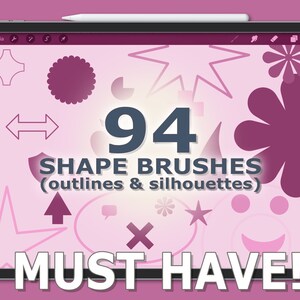 94 Procreate Mega Bundle: Pincel de silueta sólida y formas de contorno