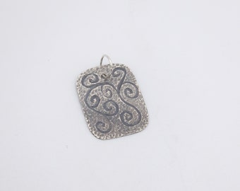 Sterling Silver 925 Hand Engraved Pendant. Scroll