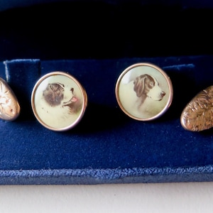 Antique Gold Plated Cuff Links with Dogs Miniatures, Early 1900s, Art Deco Cufflinks