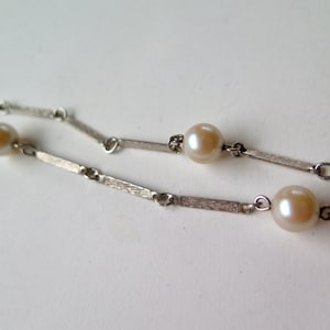 Vintage Silver Necklace with Faux Pearls, Fancy Links Pearl Necklace
